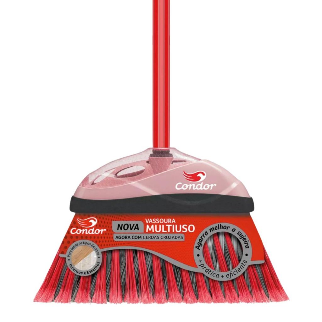 Vassoura Multiuso Varre Fácil Com Cabo Cerdas Cruzadas Agarra Melhor A Sujeira Condor
