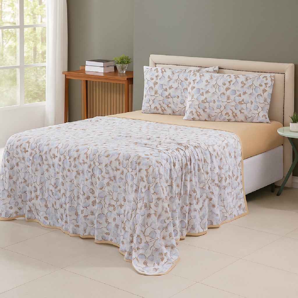 Kit Jogo de Lençol Malha 100% Algodão 4 Peças Solteiro Casal Queen King Estampado com Elástico e Fronhas com Ziper Macio em Oferta na Shopee