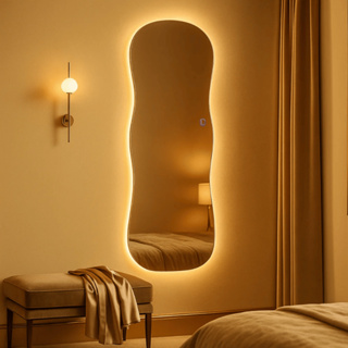 Espelho Orgânico Grande Com Led Touch Aura 150x40cm Quente Frio Decoração Pinterest Quarto Sala Hall em Oferta na Shopee