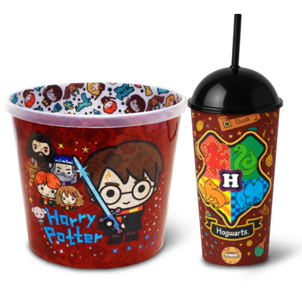 Kit Balde de Pipoca e Copo Shake Harry Potter Cinema Plasútil com Canudo