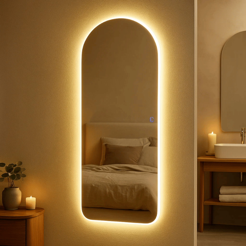 Espelho Arcos Base Reta com Led Touch Quente e Fria 150x40cm Decoração Pinterest Quarto Sala Hall em Oferta na Shopee