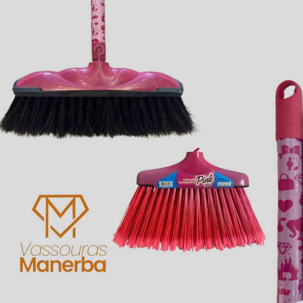 1 VASSOURA VERONA COMFORT PINK (PELO ANIMAL)E 1 VASSOURA PINK PLUS COM CABO