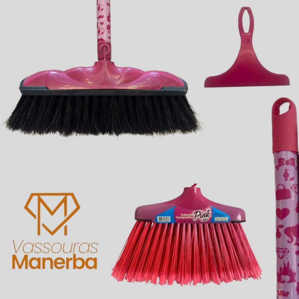 1 VASSOURA VERONA COMFORT PINK, 1 VASSOURA PINK PLUS COM CABO E 1 RODINHO SLIM PINK