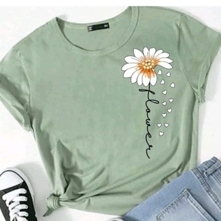 Camiseta Feminina T-Shirt Flores Coração Tendencia Verão 100% Algodão Respirável Leve