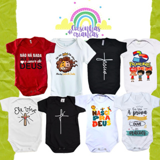 Body bebê frases Gospel,body 3 palavrinhas, body Jesus, Deus, Nasci pra Deus, crente, católico, fé em Oferta na Shopee