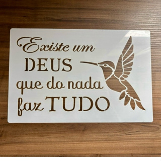 Estencil vazado Frase Deus Beija Flor 20x30 cm molde stencil pintura artesanato em Oferta na Shopee