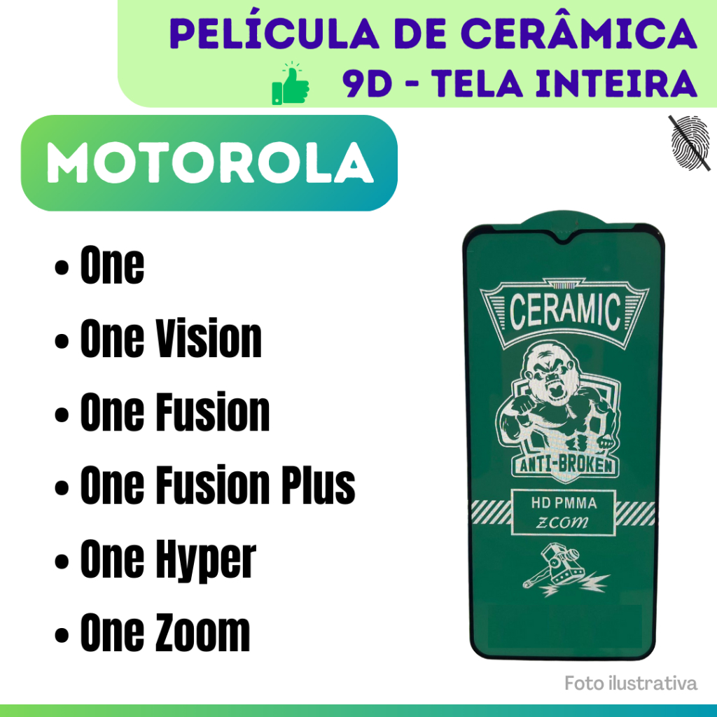 Película Cerâmica 9D Hidrogel Flexível Para Motorola One/ One Vision/ One Fusion/ One Fusion Plus/ One Hyper/ One Zoom.