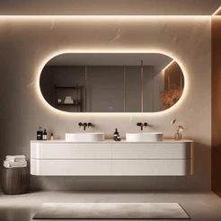Espelho Lopazzi Orgânico Base Reta Corpo Inteiro Grande com Led Touch Quente Frio 150x40cm 110x50cm Polido