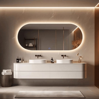 Espelho Lopazzi Orgânico Base Reta Corpo Inteiro Grande com Led Touch Quente Frio 150x40cm 110x50cm Polido