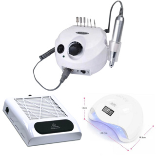 Kit Lixadeira Porquinho 50000 RPM Nail Drill + Cabine Sun 5 + Coletor de Pó de unha D&Z 80W em Oferta na Shopee