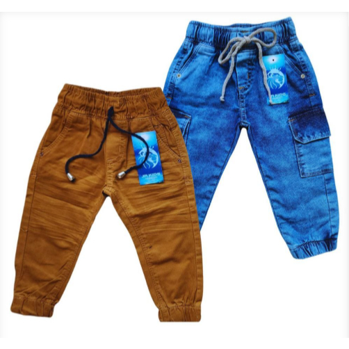 Kit Calça Jeans Bebe Masculino Infantil Modelos Jogger e Cargo, Tamanhos 1, 2 e 3.