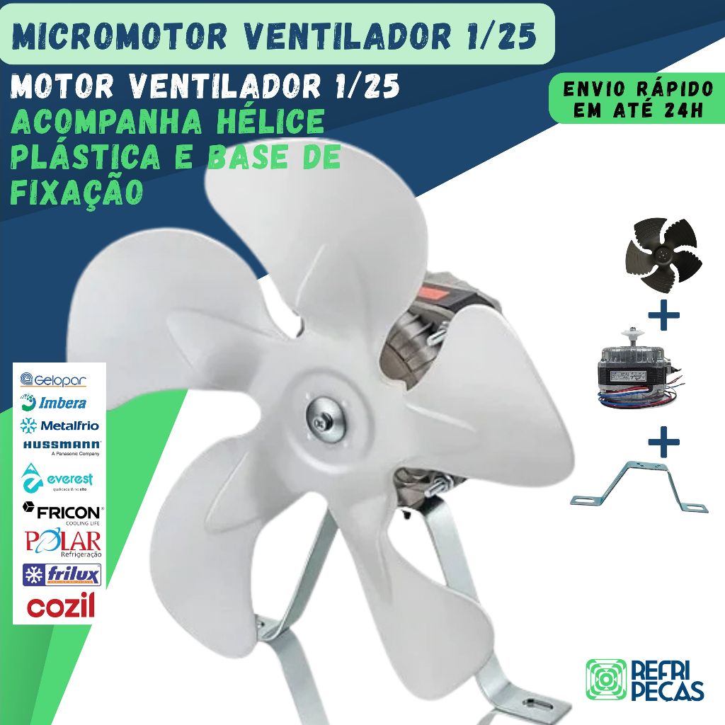 MICRO MOTOR VENTILADOR 1/25 P/ REFRIGERACAO BIVOLT 127/220V P/ BALCÃO FREEZER REFRESQUEIRA BEBEDOURO