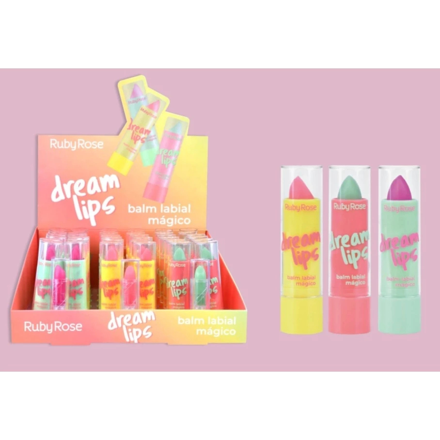 Hidratante Labial Balm Mágico Muda de Cor com PH Ruby Rose Dream Lips HB-8528