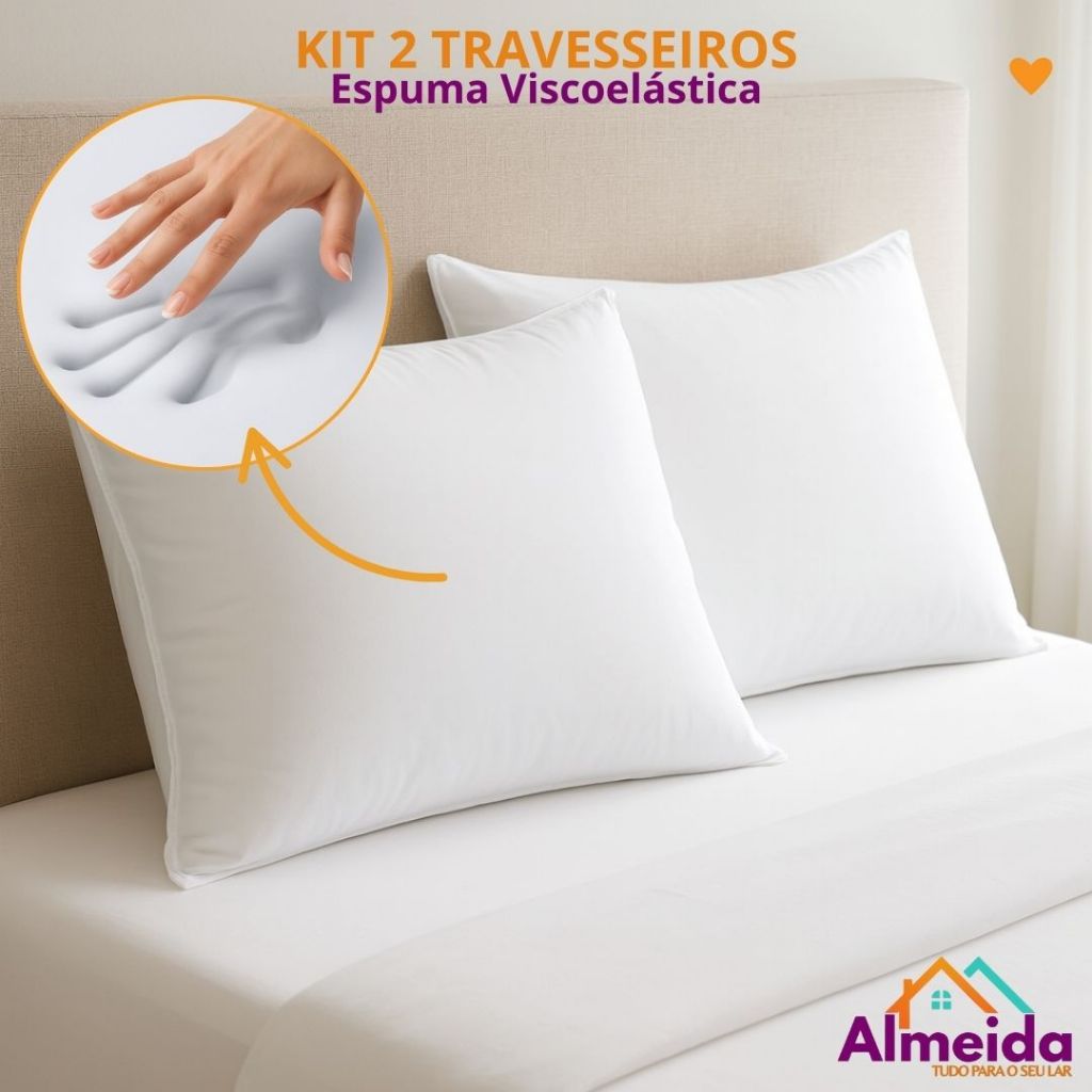 Kit 2 Travesseiros Nasa Sky Viscoelástico D40 Premium Altura 10cm Com Capa 100 Algodão Branco em Oferta na Shopee