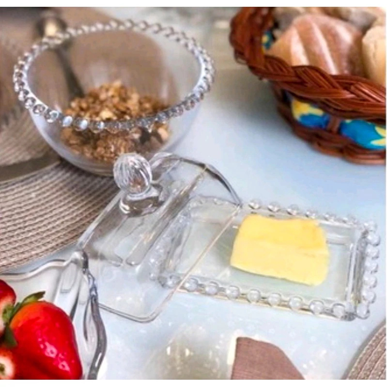 Manteigueira Porta Manteigas em Bambu e Vidro Decorado e Liso Super Elegantes