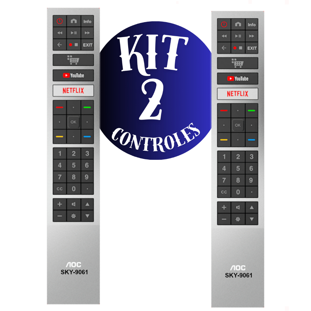 KIT 2 Controle Remoto TV AOC SMART 4K LED - Youtube Netflix