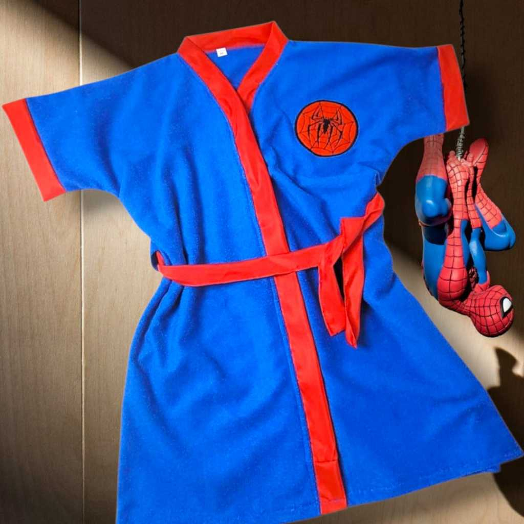 Roupao Infantil Aranha Poliester Faixa Ajustável Facil Lavagem Otima Absorção Modelagem Otima do 02 ao 16