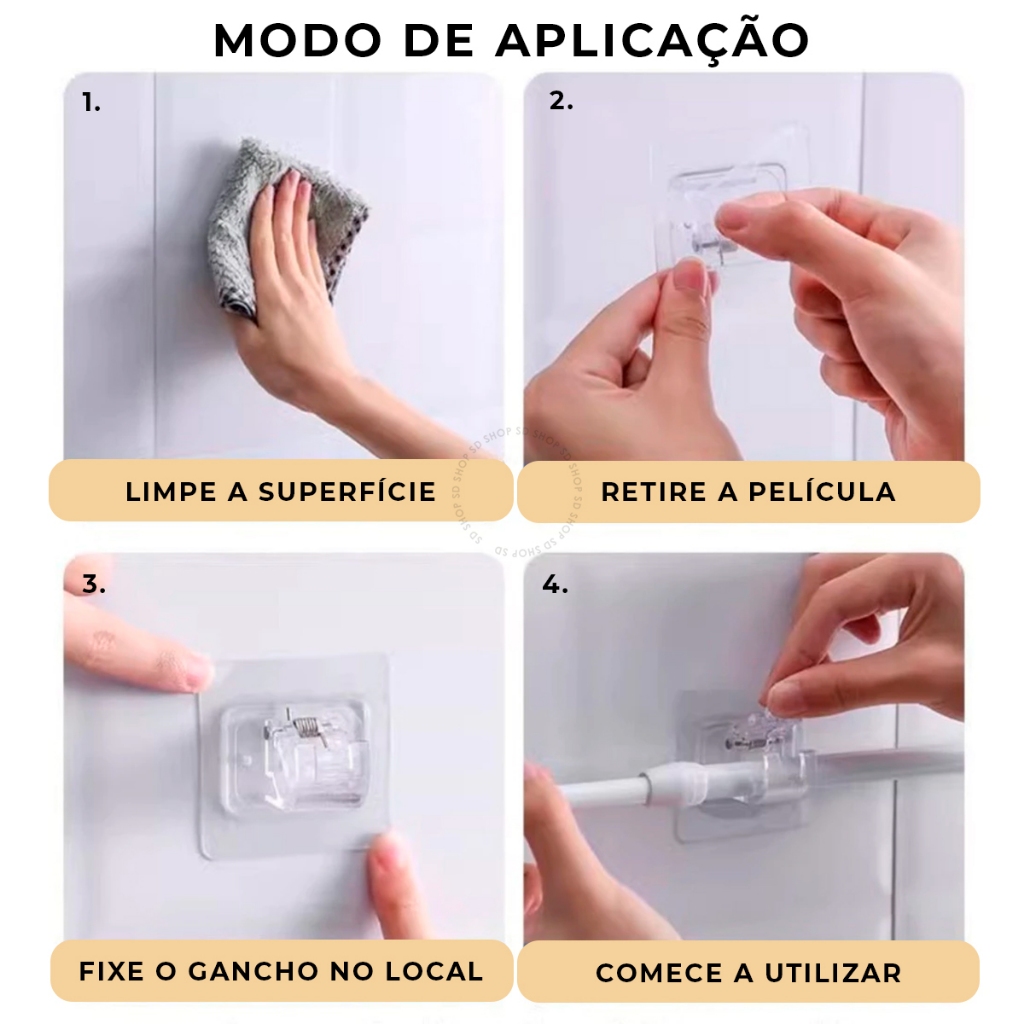 Kit Ganchos Adesivos Suporte Varão Cortina Acessórios Fácil Instalação — imagem 2 de 2