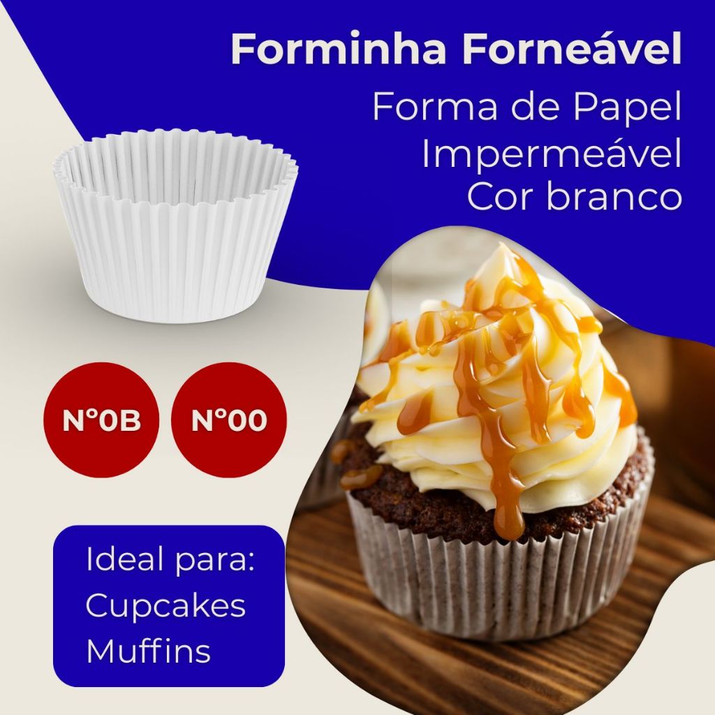 Kit 200 Forma de Papel Forneável Cupcake Muffins Mini Bolo Branco 100und Nº0B e 100und Nº00
