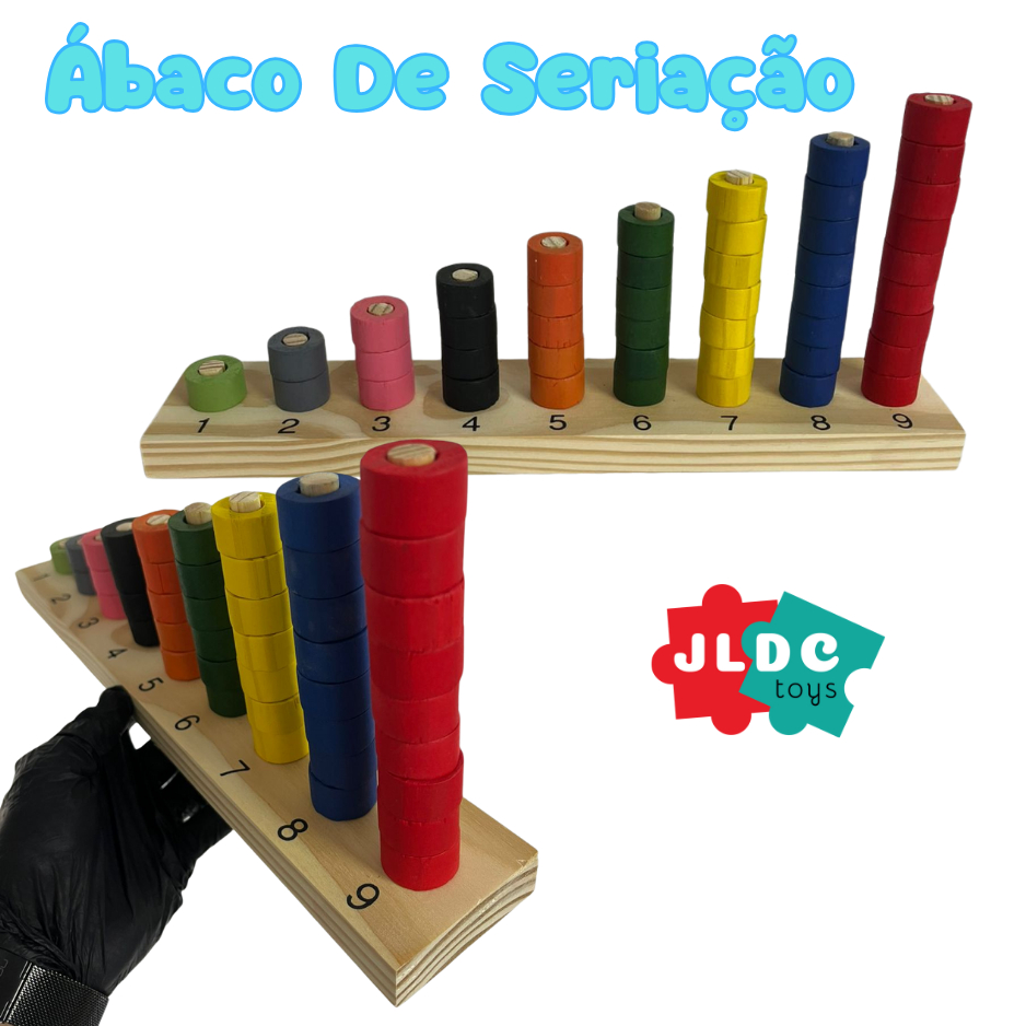 Ábaco de Seriação em Madeira – Brinquedo Educativo Pedagógico com Peças Coloridas