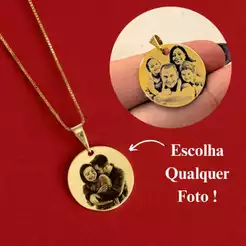 [SEMI JOIA] Colar Personalizado Feminino 17mm Foto Gravação 45cm Banho Ouro 18k Acessórios Presente Dia Namorado Mulher
