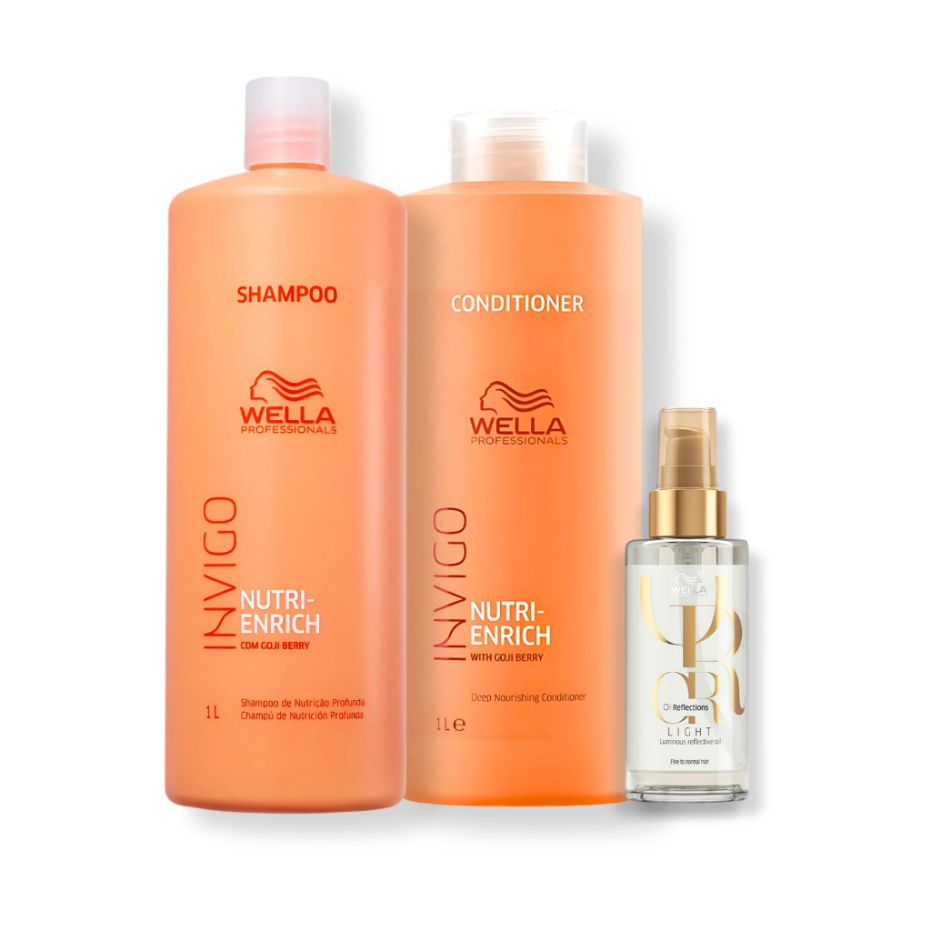 Kit Wella - Shampoo 1L e Condicionador 1L Nutri-Enrich + Óleo 100ml Oil Reflections Light