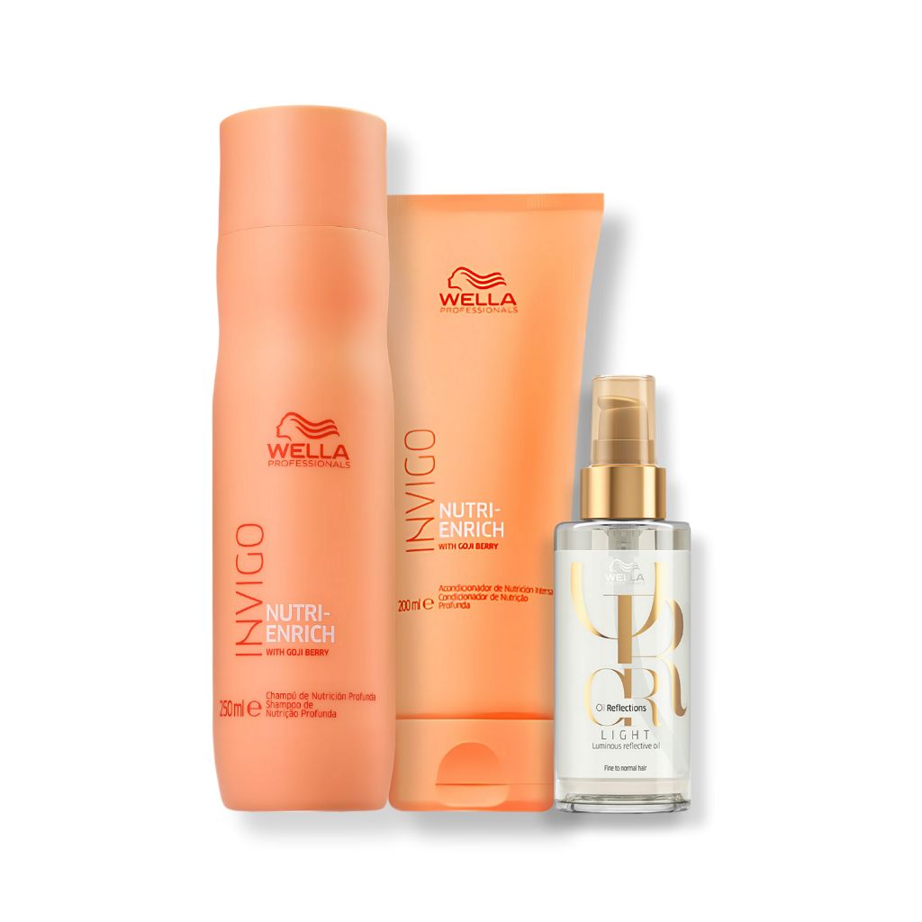 Kit Wella - Shampoo 250ml e Condicionador 200ml Nutri-Enrich + Óleo 100ml Oil Reflections Light