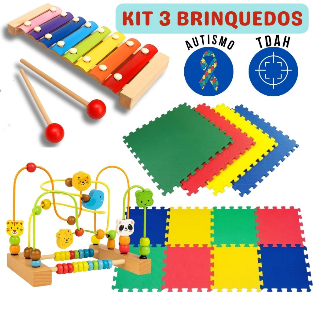 Kit 2 Brinquedo Montessori Sensorial Para Criança Autista Xilofone + Brinquedo Aramado- Coordenação E Estímulo Sensorial