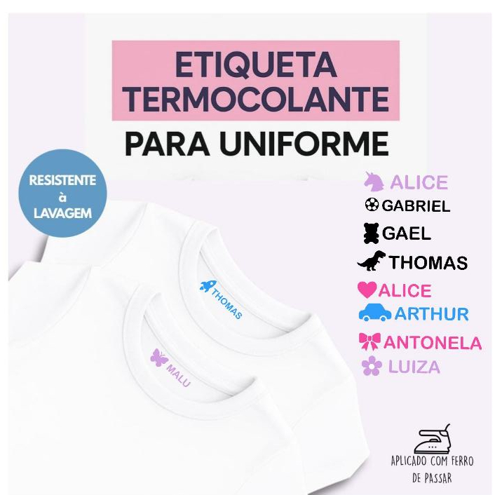 Etiqueta personalizada Termocolante Para Uniformes, Roupas, Meias, Mochila , UNIFORMES - Aplicado em Qualquer Tecido