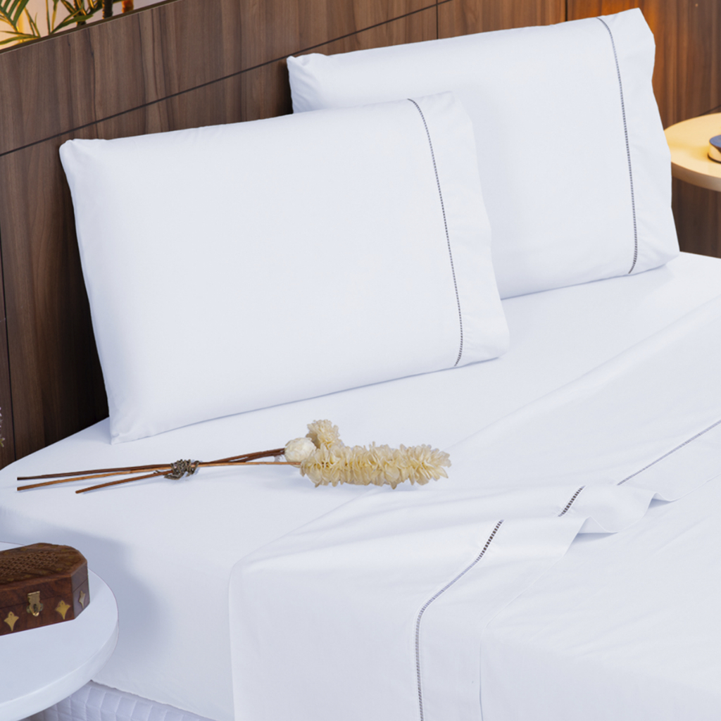 Jogo de Lençol Completo Percal Premium 400 Fios Ponto Palito Solteiro Casal Queen King 4 e 3 Peças