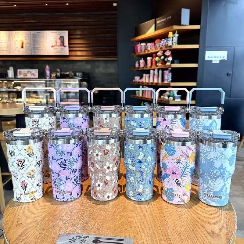 Copo Garrafa  Térmica Estampada 600 ML/900 ML Decorada Com Alça e Canudo L03