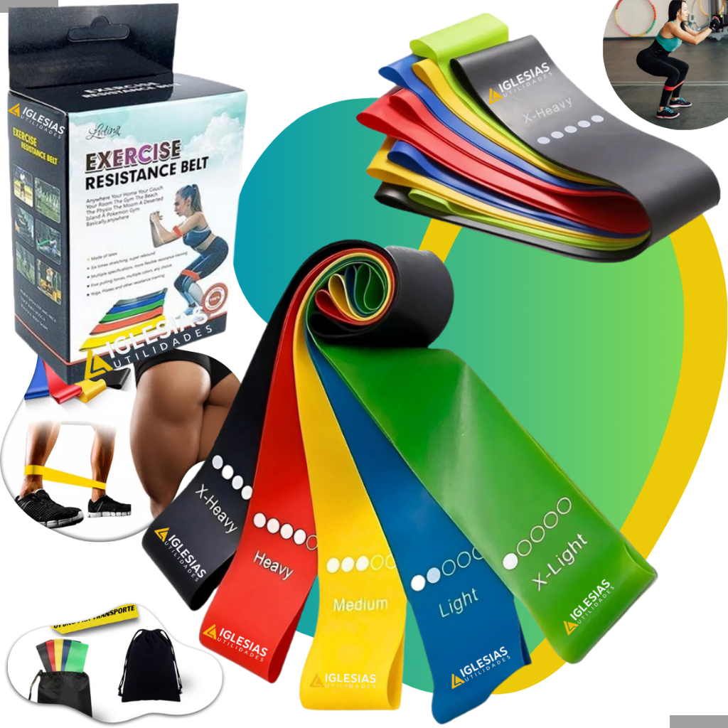 kit 5 Faixas Elástica de Resistência para yoga Pilates Treino Academia em Oferta na Shopee