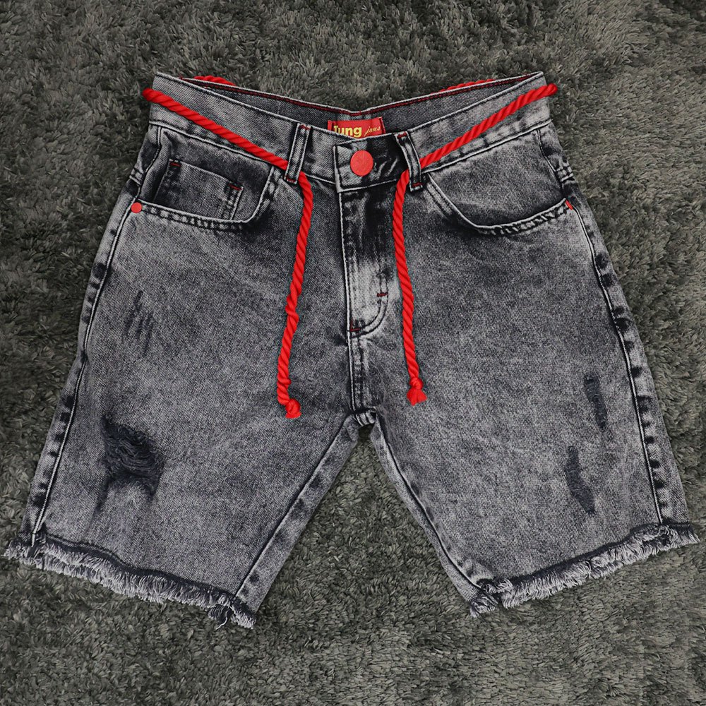Tung Jeans Cinza Bermudas Masculinas Shorts Jeans Rasgados Masculinos Shorts Jeans Com Cordão em Oferta na Shopee