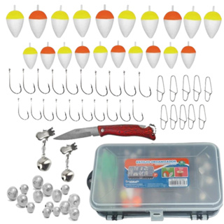 Maleta De Pesca Com Boias Anzol Chumbos Canivete Sino Barato em Oferta na Shopee