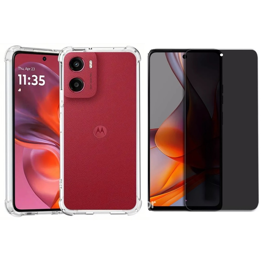 Capa Capinha + Película Privacidade de Vidro 3D para Motorola Moto G24 G54 G15 G