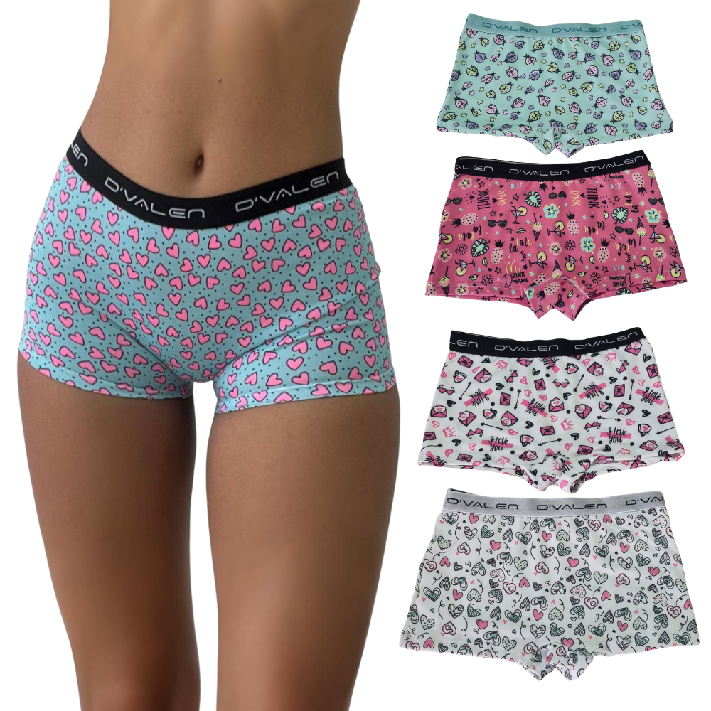 Kit 5 Calcinha Box Boxer Feminina Estampada Cueca Feminina Shortinho Dvalen em Oferta na Shopee
