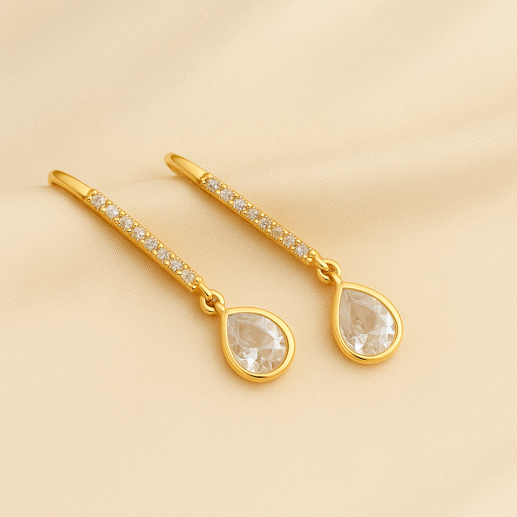 Brinco com Zircônia Gota Cristal Elegante e Sofisticado Banhado a Ouro 18k