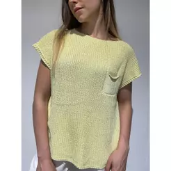 Camiseta Tricô Manga Japonesa Verão Camisetinha com Bolso Tricot