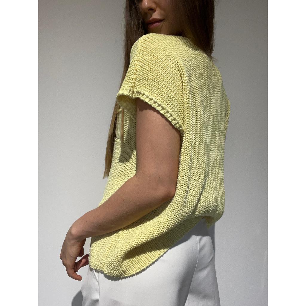 Camiseta Tricô Manga Japonesa Verão Camisetinha com Bolso Tricot — imagem 2 de 2