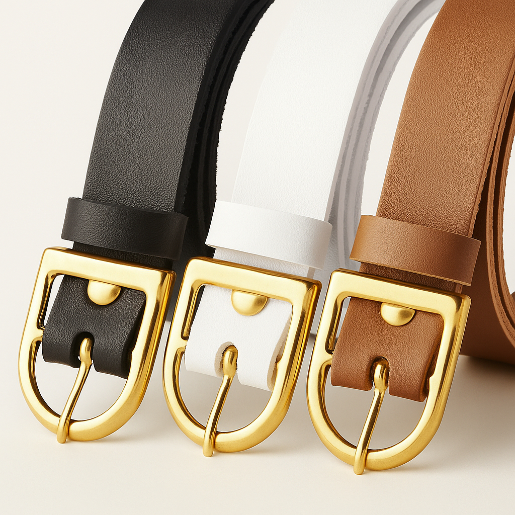 Kit 3 Cinto Feminino Luxo Estilo Minimalista com Fivela Dourada – Look Sofisticado em Oferta na Shopee
