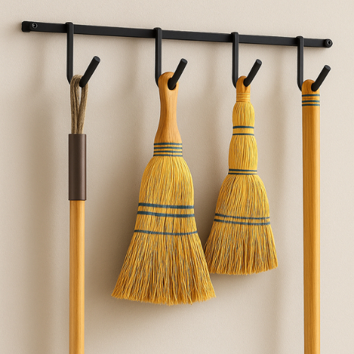 Kit 3 Suportes Organizador de Vassouras 4 Ganchos Suporte Parede Reforçado Cozinha Banheiro Racks