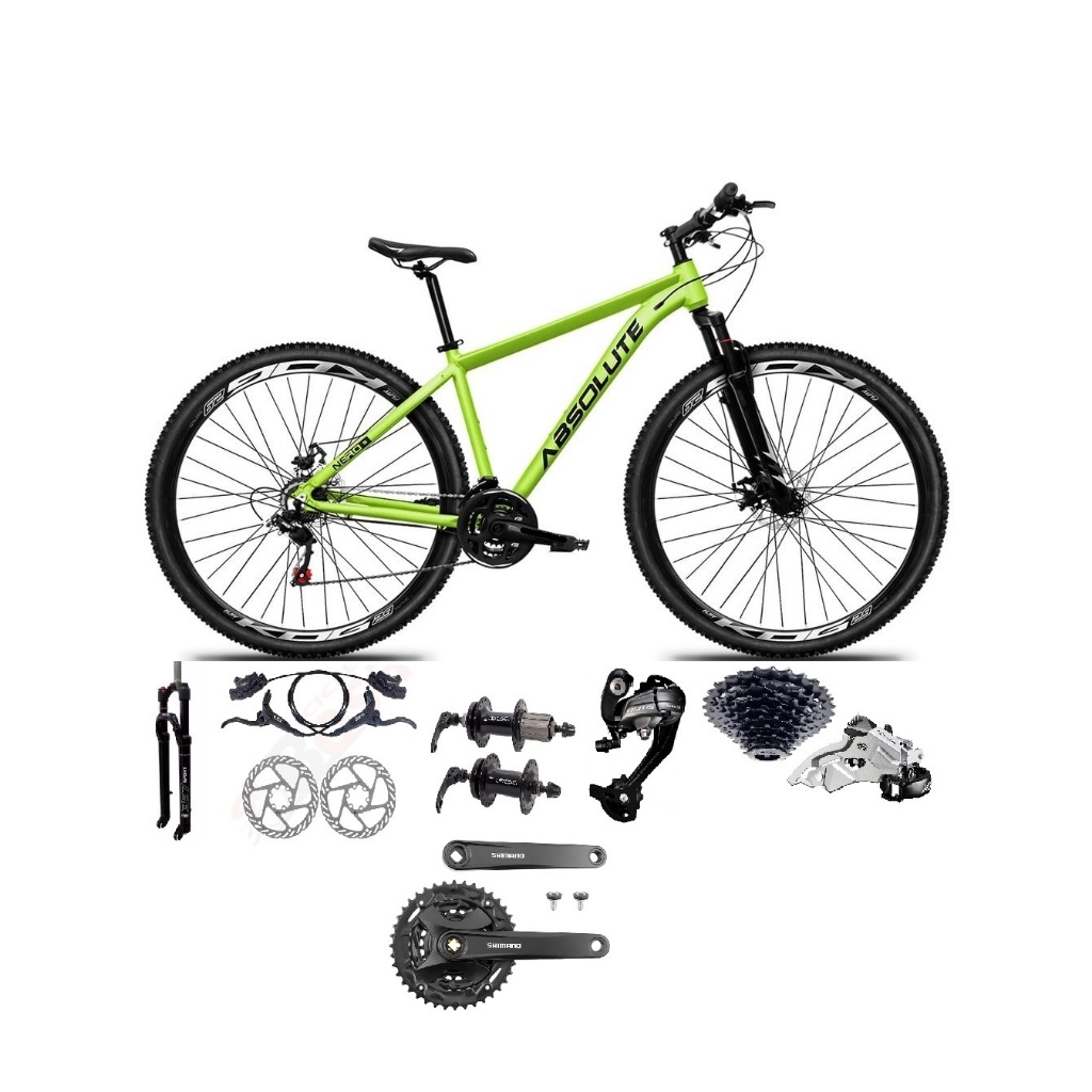 Bicicleta Aro 29 Absolute Nero 5 Câmbios Shimano Altus 27v Freios a Disco Hidráulico K7 Garfo com Trava