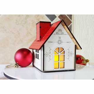 Casinha de natal em mdf branco e vermelho com iluminação a led em Oferta na Shopee