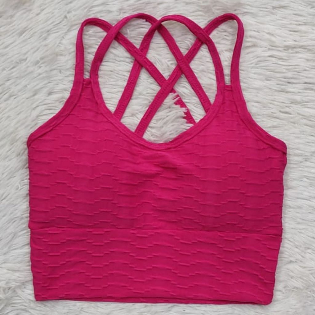 Top Para Academia Brocado Estilo Cropeed Alcinhas Duplas Que Cruzam em Oferta na Shopee