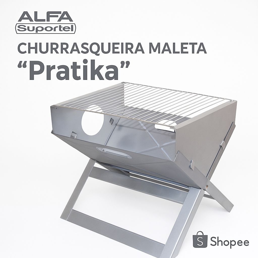Churrasqueira Maleta Pratika Alfa Suportel Aço Zincado Dobrável Portátil Resistente para Camping e Lazer