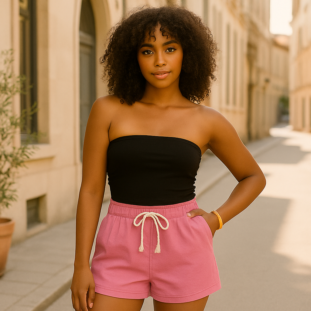 Short Feminino Em Linho Com Elástico Na Cintura E Bolso