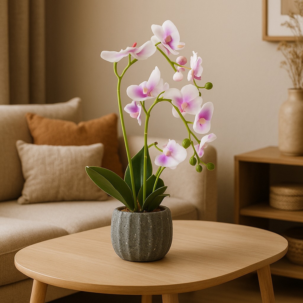 Flores Artificiais Arranjo Orquideas Decorativas Orquídea Vaso de Gesso