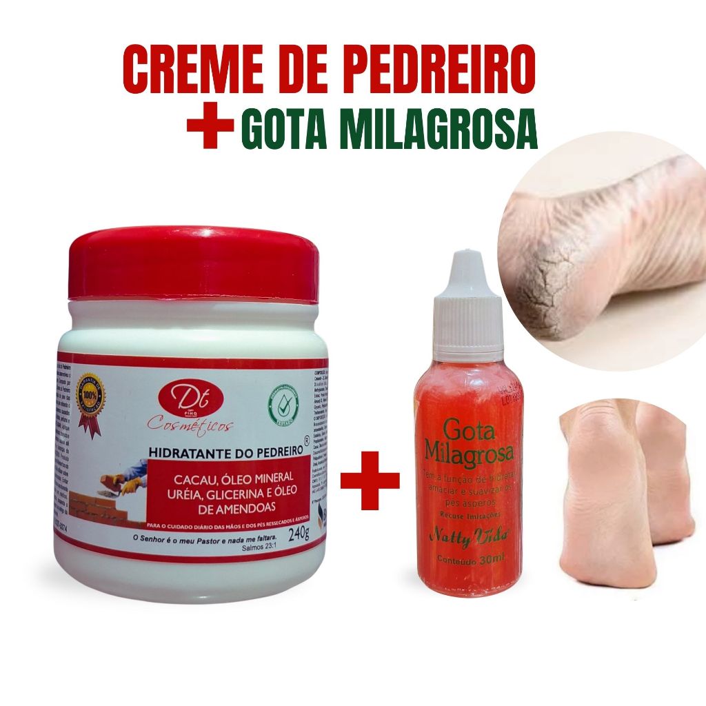 Kit Creme Pedreiro 240g + Gota Milagrosa 30ml Hidratante Mãos Pés Rachados Pele Ressecada Anti Fungo