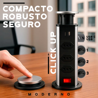 Torre de Tomadas Com USB C Embutir Bancada 20 amperes 10 Amperes Extensao de mesa Retratil Discreta