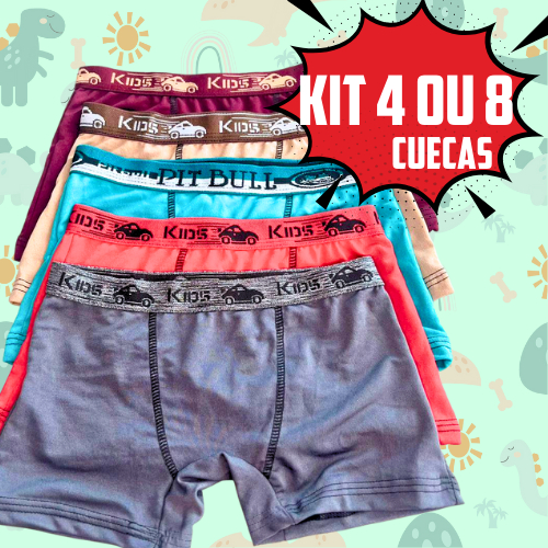 Kit 4 ou 8 Cueca Boxer Box Infantil Menino Microfibra Lisa e Estampada Variadas Conforto